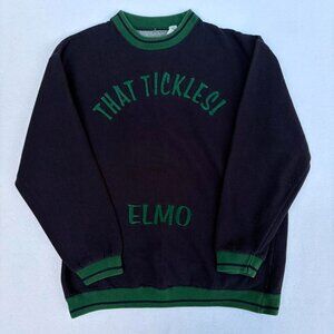Vintage Sesame Street “Tickle Me! Elmo” Navy Blue Green Crewneck Sweater Sz L